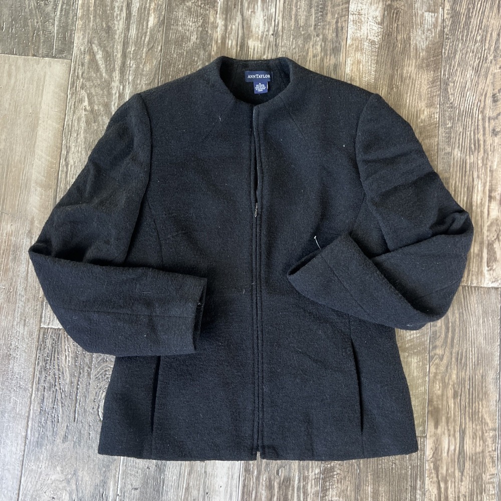 Ann Taylor Black Wool Jacket Coat Womens Size 8 Capsule Career Blazer